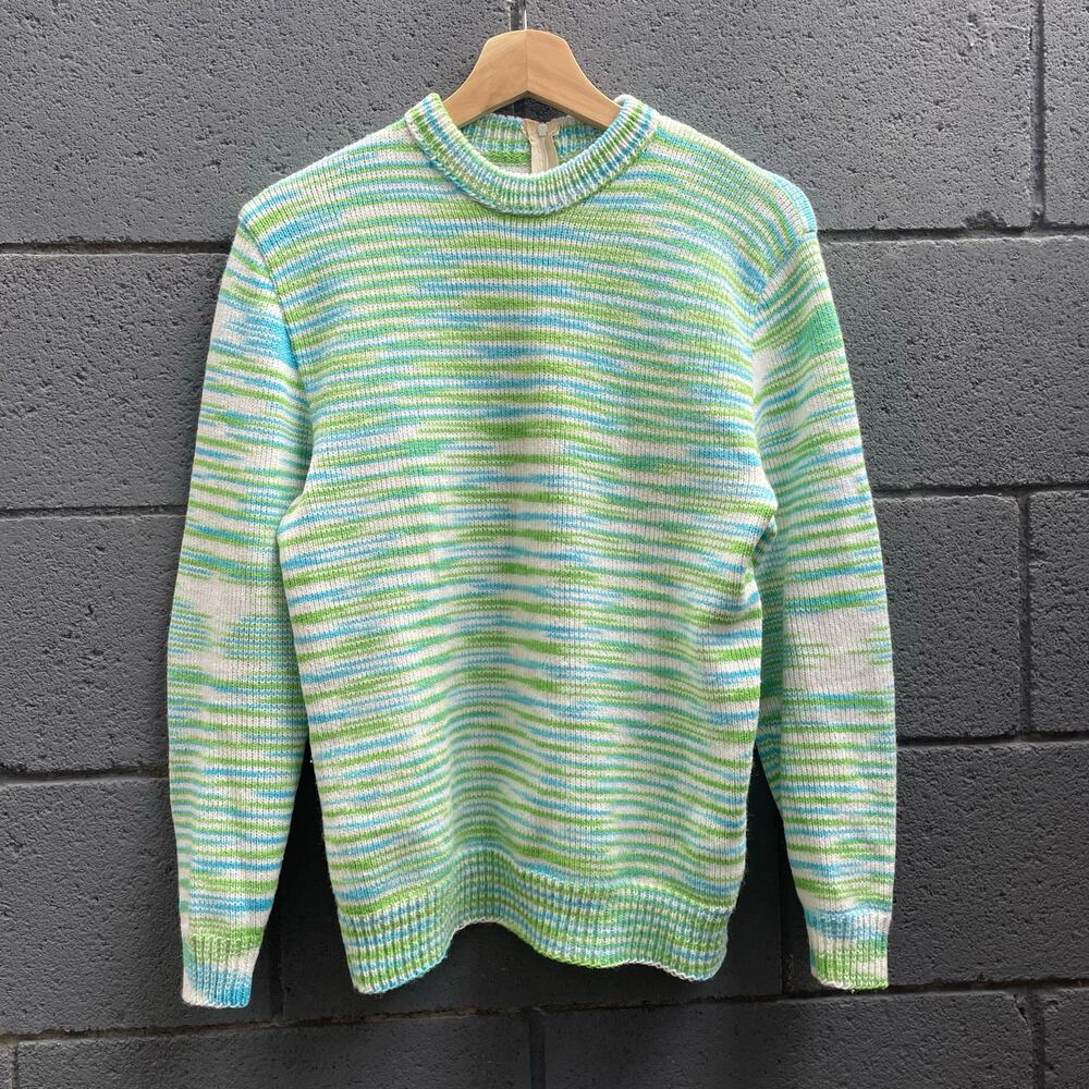 Vintage 70s blue and green knit sweater